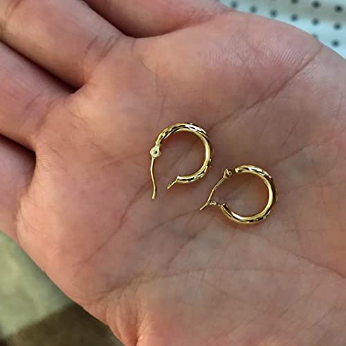 14k Gold Small Hoops Diamond-cut Engraved Hoop Earrings - color: Yellow Gold