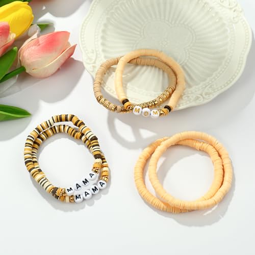 Elegance 11 designs Heishi Beaded Bracelets For Women Polymer Clay Colorful Surfer Stackable Beads Boho Bracelet Summer Beach Jewelry - color: Khaki pink