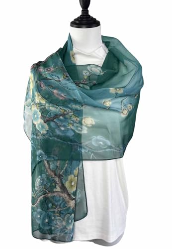 Xyueanlo Scarfs for Women Fashion Scarves Print Pattern Lightweight Sunscreen Scarf Wraps Shawls - color: Plum Blossom Green