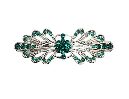 Faship Green Small Mini Floral Hair Barrette Clip - color: Green