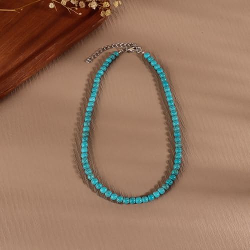 Pingyongchang Boho Layered Western Turquoise Necklaces for Women Vintage Stone Beaded Chokers Butterfly Catus Chain Country Concert Cowgirl Cowboy Jewelry Holiday Gifts - style: F 6MM 1