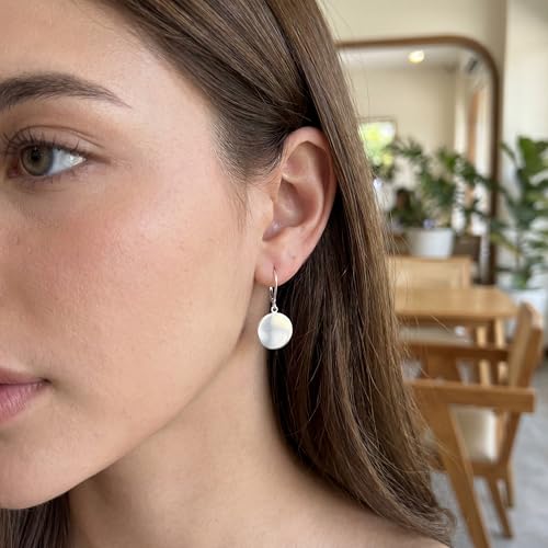 Disc Dangle Earrings for Women, 14K Gold Plated Flat Hypoallergenic Drop Earrings, Silver Classic Coin Leverback Earrings for Women Jewelry Gifts - color: A-Silver