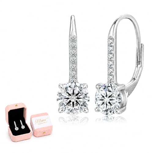 KRKC Moissanite Earrings, 1.0ct-2.0ct D Color Lab Created Diamond Earring, 14k White Gold Plated Sterling Silver Dangle Earrings S925 Leverback Drop Earring for Women Hypoallergenic Jewelry for Gifts - color: Round-Silver-5mm-Gift for Mom
