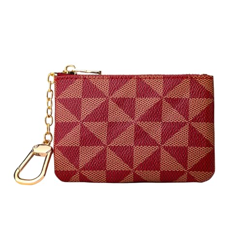 Leather Coin Purse for Women with KeyChain Small Zipper Change Purse coin Pouch Card Holder Wallet Clutch for Women & Men(Claret) - color: Claret