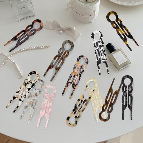 4PCS U-Shaped French Hair Pins for Women - Acetate Hair Clips for Thick, Thin, Fine Hair - Decorative Bun Styling Barrettes in Black & Blonde (B)
