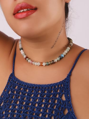 Sacina Trendy Boho Colorful Beaded Crystal Choker, Y2k Summer Beach Necklace, Boho Necklace, Hippie Jewelry, Christmas Jewelry Gift for Women - color: B
