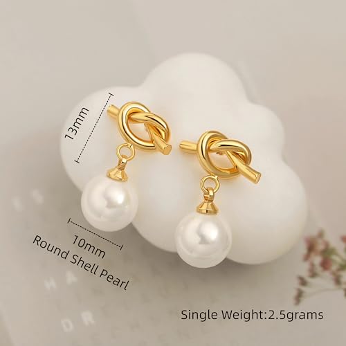 18K Gold Love Knot Stud Earrings for Women Statement Button Pearl Stud Earrings Minimalist Cute Small Post Earring - color: 10.Love knot
