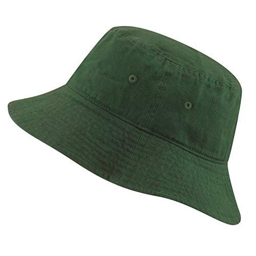 The Hat Depot Bucket Sun Hat 100% Cotton Long Brim and Deeper & Round Top Tennis Packable Summer Fashion Outdoor Hat - color: Dark Green, size: Large-X-Large