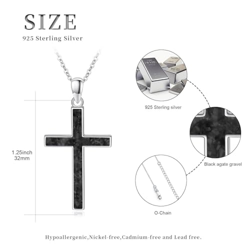 Cross Necklace 925 Sterling Silver Turquoise Christian Pendant Religious Cross Jewelry Christmas Gifts for Women Men - style: Black Onyx