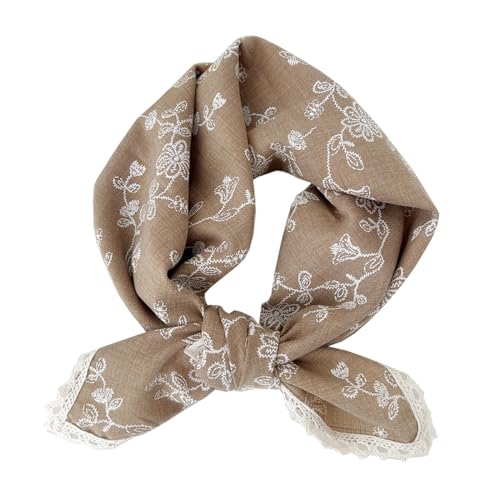 Soft Cotton Like Lace Bandana Headband, Head Wrap, Protective Coverage, Hair Neck Scarf for Women 24 x 24 inch - color: Cas007 - Sewing Flower Br