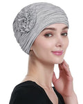 Alnorm Flower Design Chemo Hair Loss Caps Cancer Headwear for Women - color: Light Hemp Grey