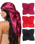Mesovor 35” Square Head Scarf for Women, 3 Pack Like Silk Satin Headscarf Hair Neck Scarf Top Bandanas for Sleeping - color: Bright Red + Burgundy + Black