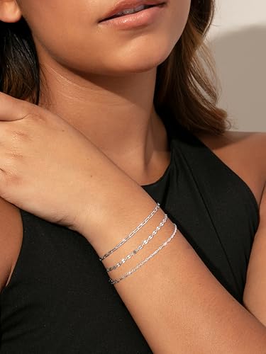Tewiky Waterproof Gold Bracelets for Women Non Tarnish - Dainty Stack 14K Gold Plated/Sterling Silver Chain Bracelets Set Adjustable Trendy Jewelry for Women - style: Style E
