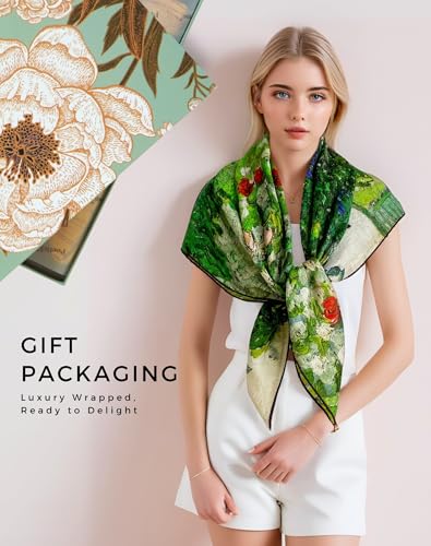 PoeticEHome Cashmere Scarf Wrap 36"x36" - Featherlight & Wrinkle-Free Artistic Square Shawl for Travel & Office, Gift Ready - color: Daubigny\'s Garden - 36"
