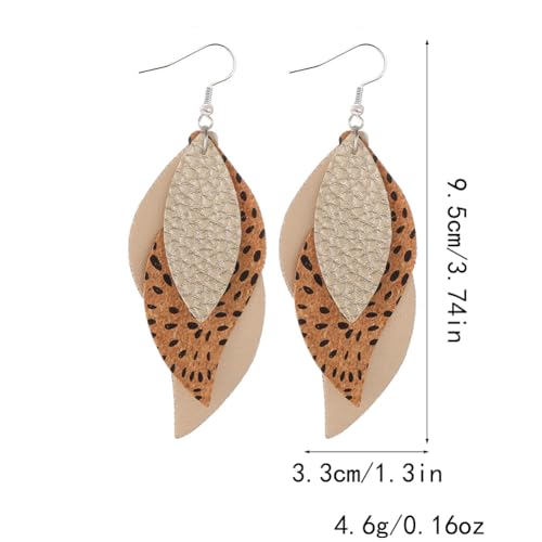 ANXIN boho unique Leather Earrings 2 Layered Lightweight Faux Leather Leaf Earrings Layered Design Drop Earrings Gift for Women - color: Style A