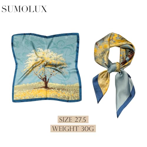 Sumolux Head Hair Scarf for Women Like Satin Silk Scarf Bandana Hair Wrapping Night Large Square Scarves 27.5" - color: Blue Oil Painting