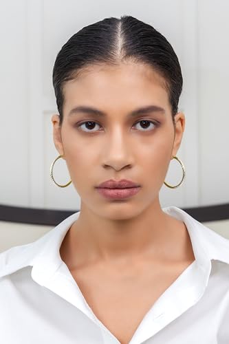 Hoops & Loops 925 Sterling Silver Diamond-Cut Round Hoop Textured 3mm Click-Top Earrings for Women, Slver, Two-Tone 14K Yellow Gold Flash Plate 15/20/25/30/35/40/45/50mm Hoops - color: Two-Tone Gold & Silver, size: 40mm (1.56'')