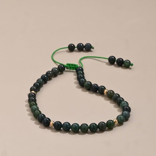 Softones 6mm Natural Stone Anklet for Women Gemstone Ankle Bracelets for Women Healing Energy Crystal Anklets Adjustable(8.5-10 Inches) - color: Moss agate
