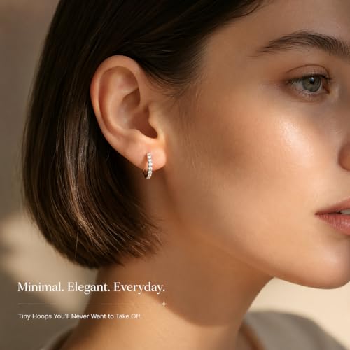 925 Sterling Silver Huggie Hoop Earrings for Women Men, Hypoallergenic Small Sleeper Hoop Earrings for Sensitive Ears, Lightweight Tiny Cartilage Helix Tragus Hoops 6mm 8mm 10mm - size: silver white Cubic Zirconia 8mm