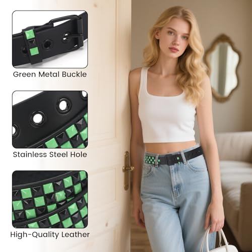 Studded Belt, Metal Punk Rock Rivet belt with Bright Pyramid Studded for Women Men - color: Fuchsia, size: Fit Pant 40-45 Inch