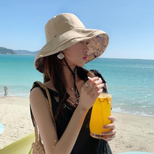 HUAMULAN Women Summer Sun Hat Wide Brim Wired Edge Floral Beach Bucket Hats Reversible Foldable Travel UV Protection Lady Hat - color: M1744-mise