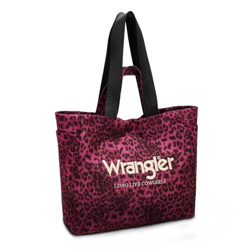 Montana West Wrangler Large Tote Bag for Women Designer Leopard Print Purse for Travel Work Gym - color: Violet