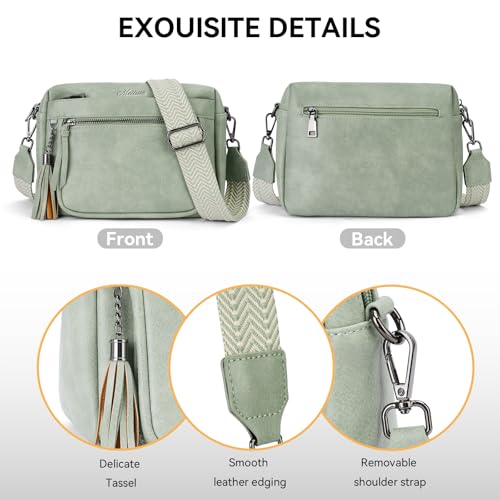 MEITRUE Crossbody Bags for Women, Vegan Leather Crossbody Purse Trendy Multi Pockets Shoulder Handbag with Tassel - color: 04-green