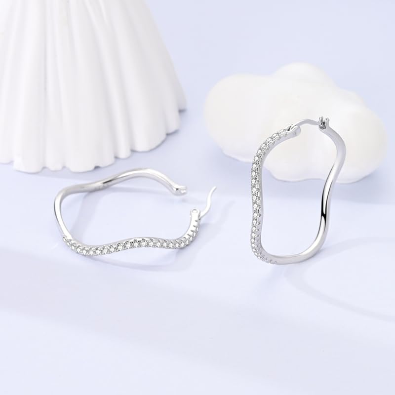 Parmuz 925 Sterling Silver Earrings Hoops for Women Ladies Simple Lightweight Twisted Medium Hoop Earrings With Cubic Zirconia Hypoallergenic Jewelry for Her - color: black