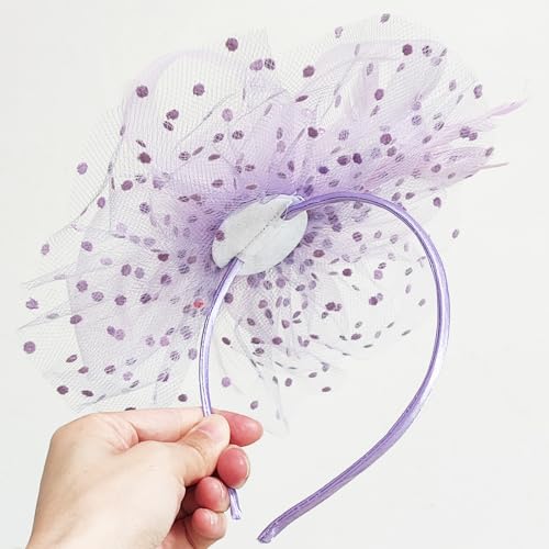Fascinators Hat Pearl Earrings Necklace Bracelets Gloves 1920s Headband Hair Clips Women Flower Mesh Feather Headpiece Headwear Halloween Carnival Cocktail Wedding Tea Party Accessories Purple - color: Light Purple