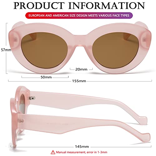 AIEYEZO Oversized Cat Eye Sunglasses for Women Cute Oval Thick Frame Cateye Sun Glasses Chic Retro Style Shades - color: 2 Set (Black + Pink)