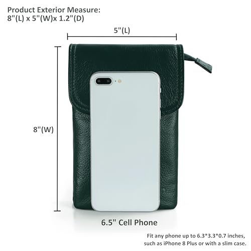 befen Genuine Leather Small Crossbody Bags for Women Cell Phone Bag Cross Body Purses,Silver Zipper - color: Sacramento Green