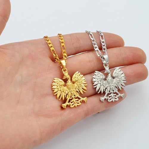 Poland Symbol Eagle Pendant Necklace for Women Men - Eagles Chain Necklace Polska Poles for Unisex - Fashion Accessories Gift Poland - Polish Jewelry Gift - color: Gold, size: 23.6 Inches