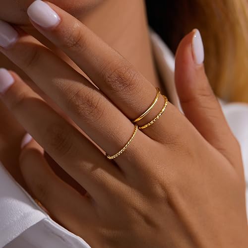 Gokeey Gold Rings for Women Non Tarnish, Dainty 14K Gold Plated Stackable Thin Thumb Ring Set Trendy Pinky Wedding Bands Engagement Rings for Women Size 4 5 6 7 8 9 10 11 - color: Gold, size: 7