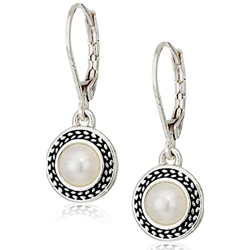Savma Handmade 925 Sterling Silver Leverback Earrings for Women, Vintage Celtic Round Crystal Dangle Drop Earrings, Lightweight Boho Hypoallergenic Jewelry Gift - color: Pearl White Stone