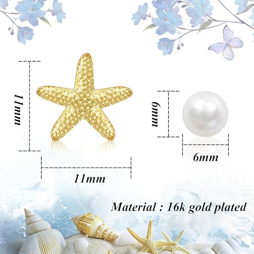 SmileBelle 2 Pairs Daisy Bow Gold Earrings Set for Women, Pearl Bow Earring for Women X Minimalist earrings Seashell Simple Dainty Earrings, Beach earring Gold Stud Earring for Women Trendy - style: Starfish earrings set