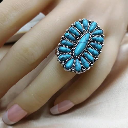Turquoise Ring Boho Western Jewelry Chunky Thumb Statement Ring Dainty Simple Finger Open Jewelry Gift for Women Boho Dresses Accessories - color: B1:turquoise rings