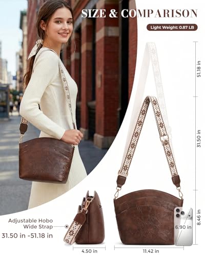 Crossbody Bags For Women, Vegan Leather Crossbody Purses with Boho Strap, Daily Travel Shoulder Handbag - color: Coffee Brown