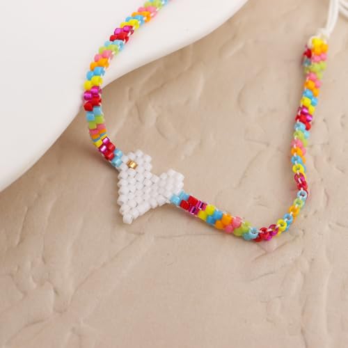 Rainbow Beaded String Braided Bracelets for Women, Summer Boho Handmade Adjustable Beach Waterproof Jewelry Gift - color: White