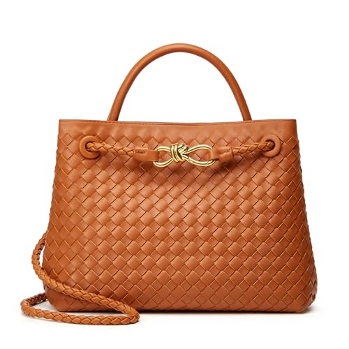 Woven Tote Bag Womens Purse: Vegan Leather Shoulder Handbags - Fashion Summer Beach Tote Bags - Large Travel Totes - color: A6 Medium Brown