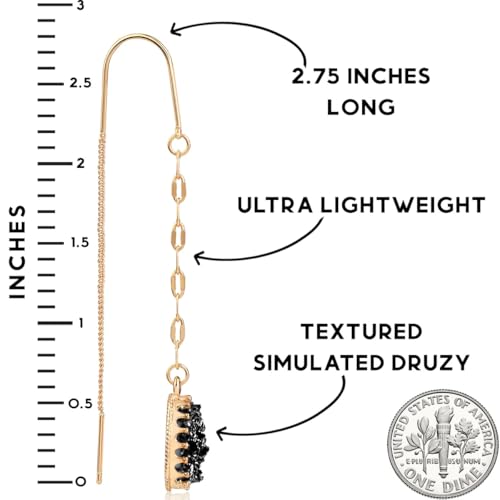 Simulated Druzy Threader Earrings for Women - Gold, Silver, or Rose Gold Tone Long Chain Earrings with Boho Created Geode Stone - color: Gold - Black Stone