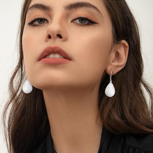 14K Gold Dangle Earrings for Women，Lightweight Circle Disc Coin Geometric Flat Brushed Drop Earrings, Hypoallergenic Leverback Earrings Jewelry - color: Silver