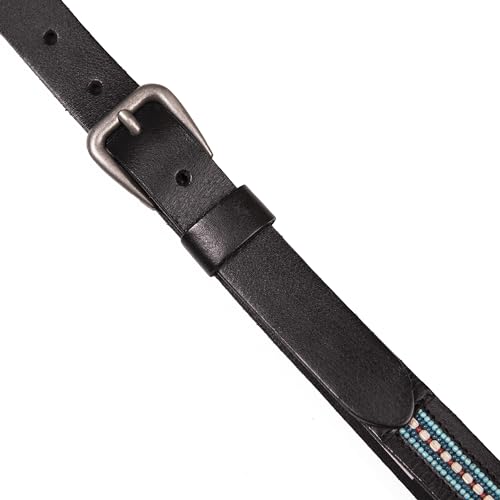 Lucky Brand Women's Western Leather Belt | Classic | Fashion | Vintage | Buffalo Leather | Western-Inspired - color: Turquoise Beaded - Black, size: Small
