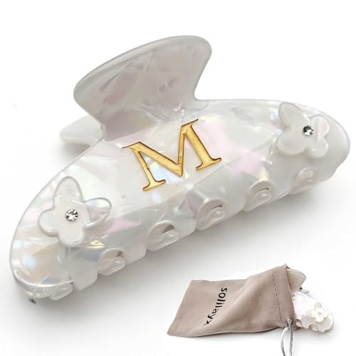 Iridescent Pearl Hair Claw Clip with Butterfly & Initial Charm, Fashionable Acrylic Hair Accessories for Women - color: M