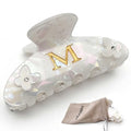 Iridescent Pearl Hair Claw Clip with Butterfly & Initial Charm, Fashionable Acrylic Hair Accessories for Women - color: M