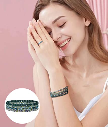 Noessla Beaded Boho Stretch Bracelet Colorful Stackable Crystal Beads Bracelets Trendy Costume Jewelry Mothers Day Gifts for Women - color: Green