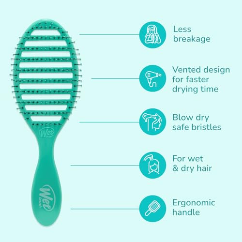 Wet Brush Speed Dry Hair Brush, Amazon Exclusive Aqua, Vented Design & Soft HeatFlex Bristles, Blow Dry Safe, Ergonomic Handle Manages Tangles & Uncontrollable Strands, Pain-Free Hair Accessories - color: Amazon Aqua, size: 1 Count (Pack of 1)