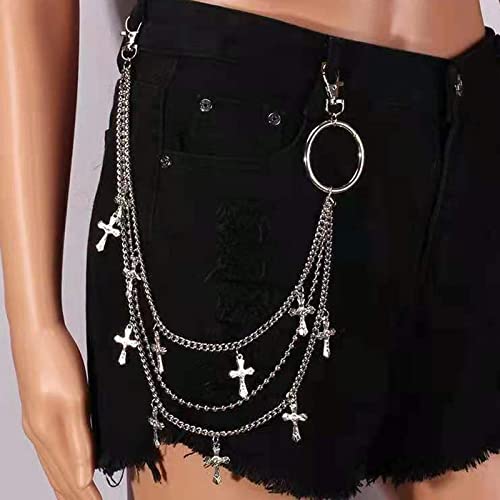 Pants Chain Wallet Chain Punk Chain Hip Hop Butterfly Lock Charm Jeans Chains Rock Chains for Women Men Hipster Women Fashion Trendy Waist Pants Chain Jewelry Clothing Accessories - color: E-cross