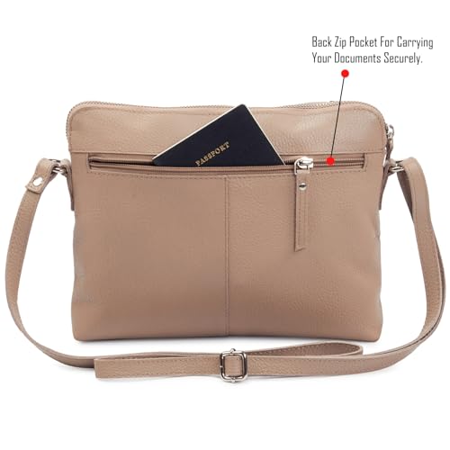 Leather Crossbody Bags for Women Small Soft Genuine Pebbled Sling Shoulder Handbag Crossover Purse with Full Adjustable Strap (Taupe Nappa) - color: Taupe Nappa