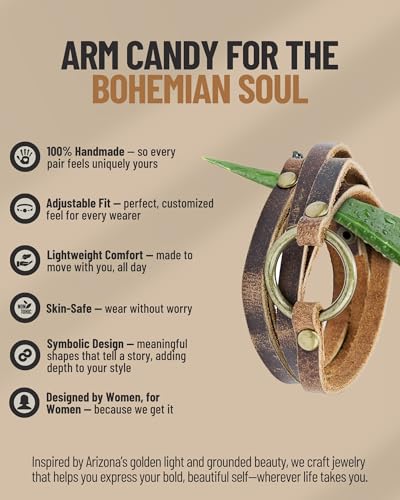 SPUNKYsoul Buckle or 5 Wrap Leather Circle Bracelet - Handmade Adjustable Leather Wrap Bracelet for Women & Men, Unique Distressed Stackable Jewelry with Symbolic Circle for Everyday Wear & Gifting - style: Women's Brown