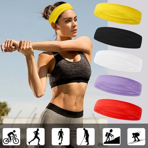 Workout Headbands Non Slip Headband Sport Headbands Sweatbands Elastic Sport Hair Bands for Sports Travel Indoor Fitness Gym - color: yellow